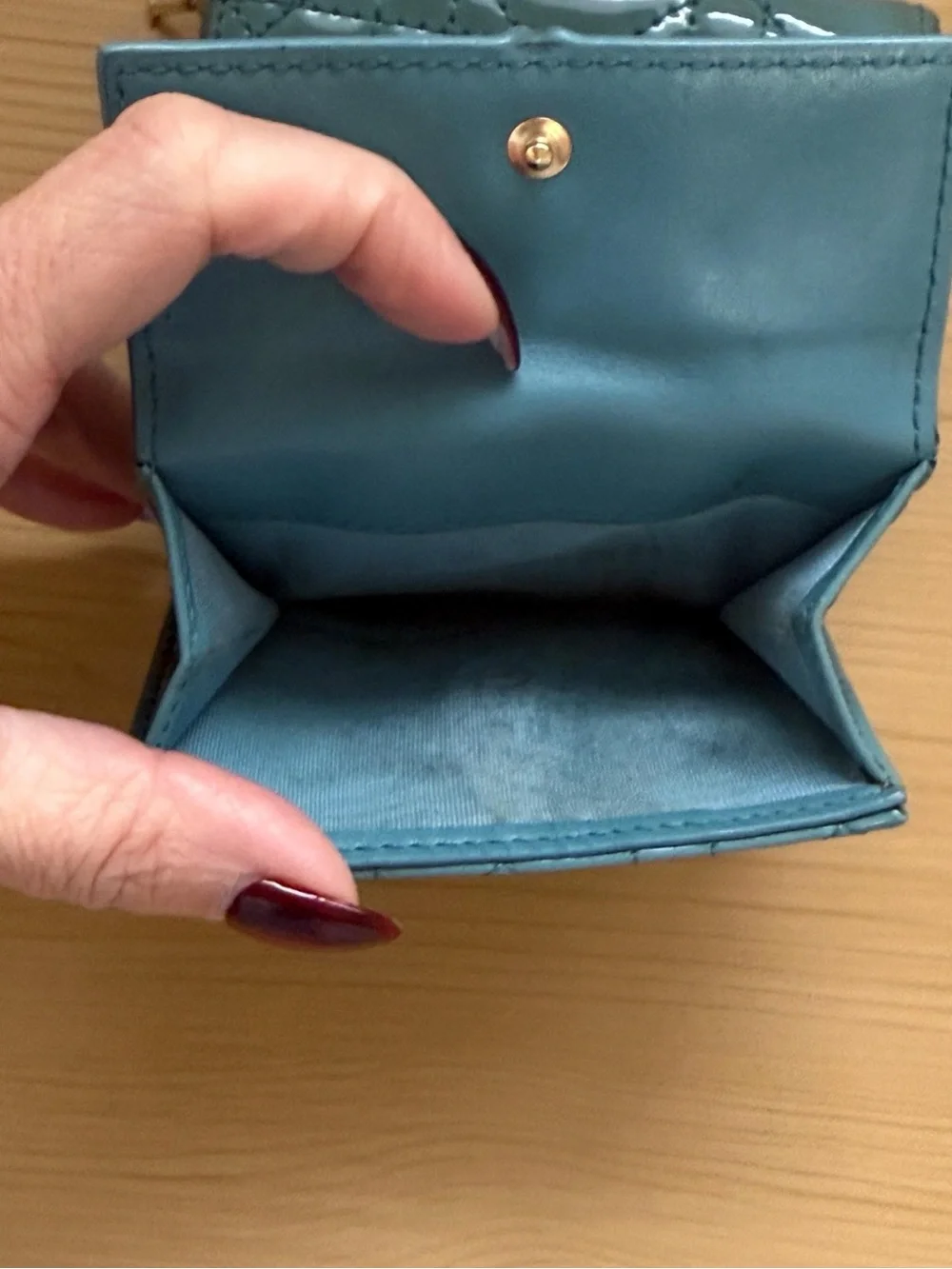 Christian Dior Cloud Blue Lady Dior Lotus Patent Leather Wallet